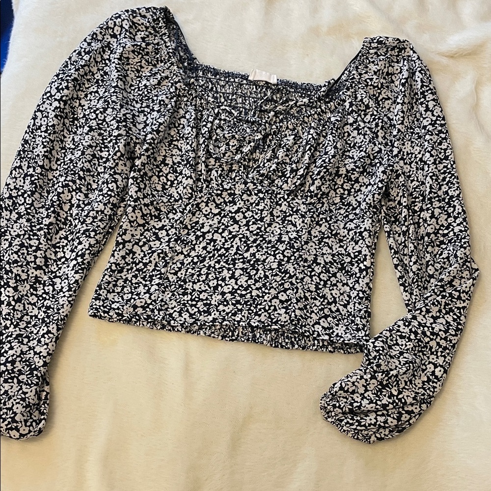 Floral Navy and White Women's Top